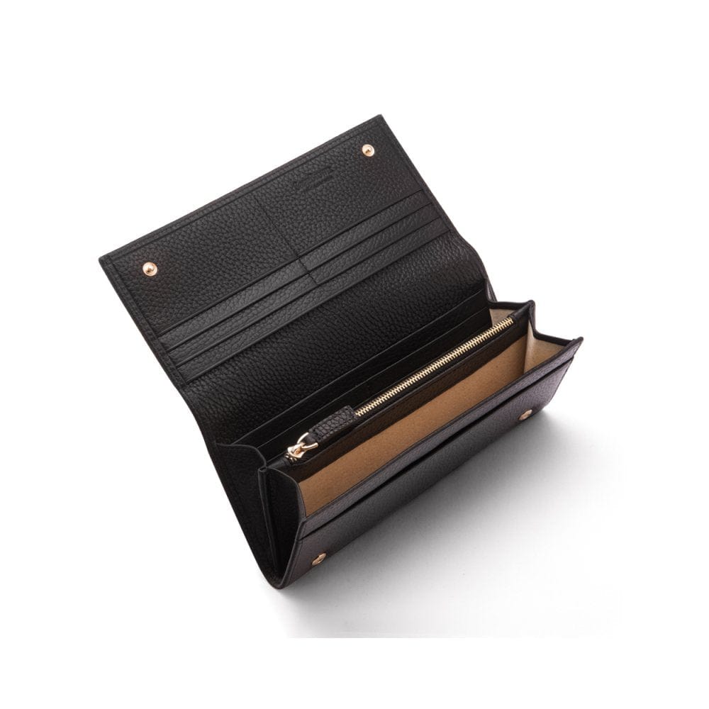 Leather Mayfair concertina purse, black, inside