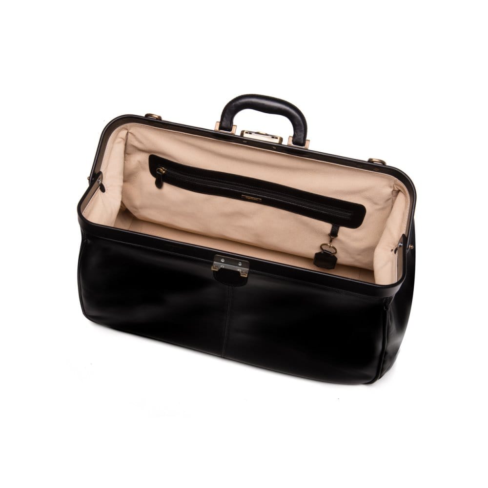 Leather Gladstone holdall, black, inside