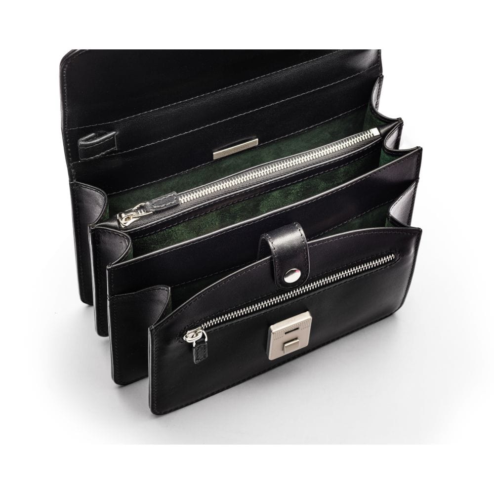 Black Men's Leather A5 Expandable Clutch Bag