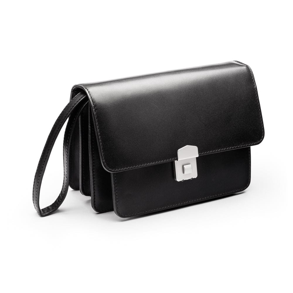 Black Men's Leather A5 Expandable Clutch Bag