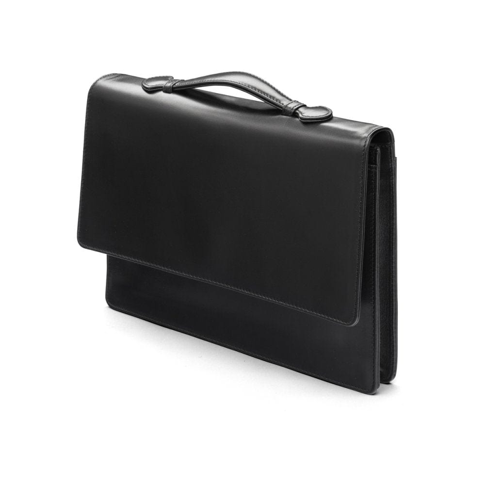 Small leather briefcase, black,, side