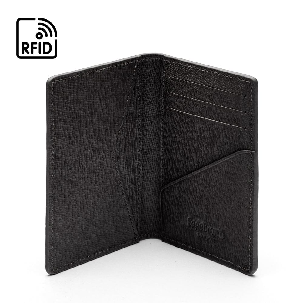 RFID bifold credit card holder, black saffiano, inside view