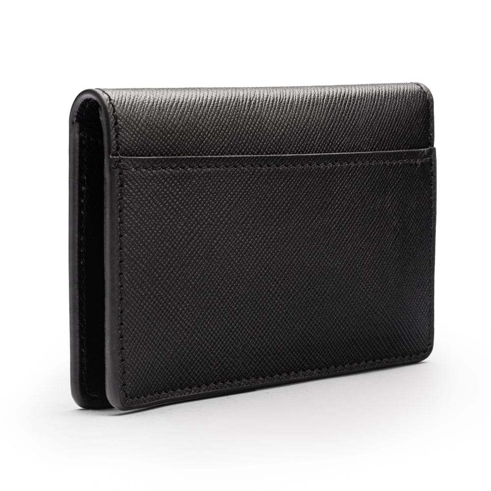RFID bifold credit card holder, black saffiano, back view