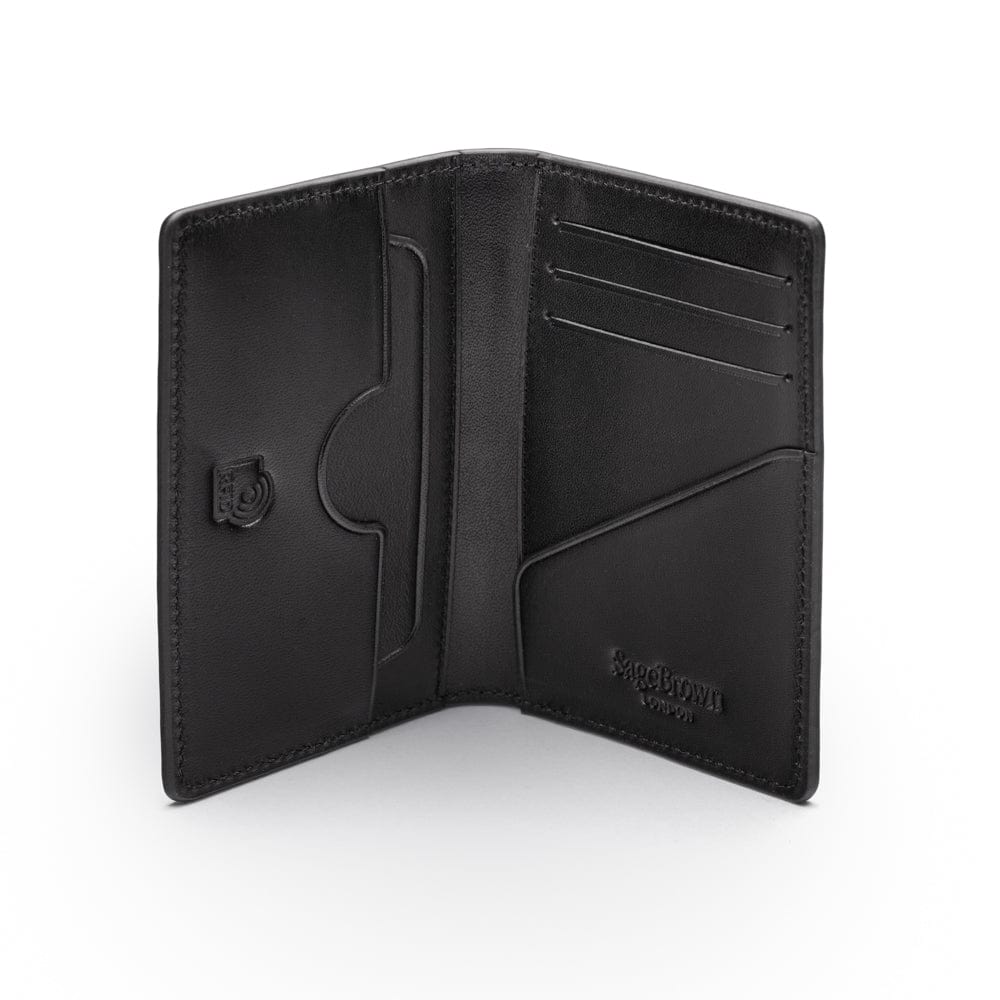Leather card holder with RFID protection, black, open
