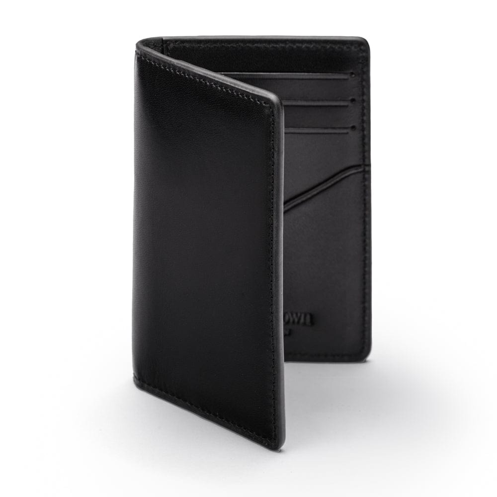Leather card holder with RFID protection, black, front