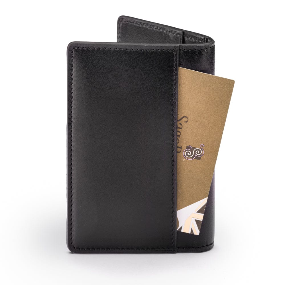 Leather card holder with RFID protection, black, back