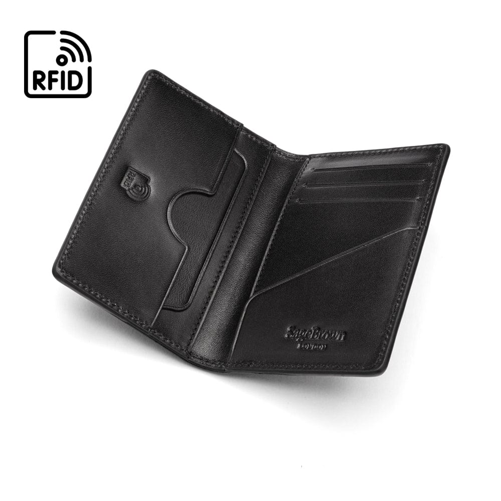 Leather card holder with RFID protection, black, inside