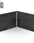 Leather money clip wallet, black, open view