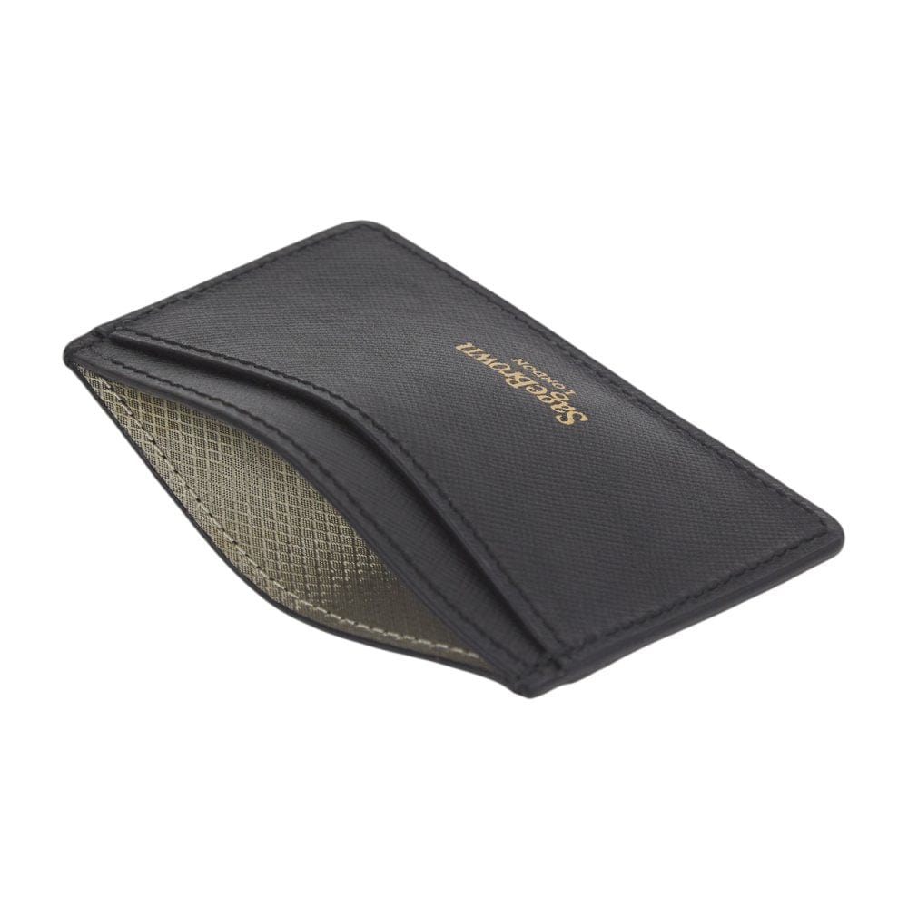 Black Saffiano Flat Leather Credit Card Case With RFID Blocking Lining