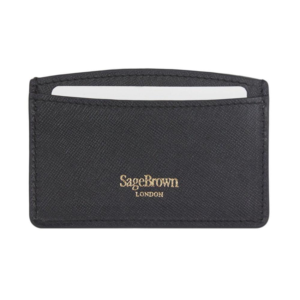 Black Saffiano Flat Leather Credit Card Case With RFID Blocking Lining