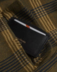 Black Saffiano Flat Leather Credit Card Case With RFID Blocking Lining