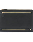 Leather travel document and currency case, black saffiano, front