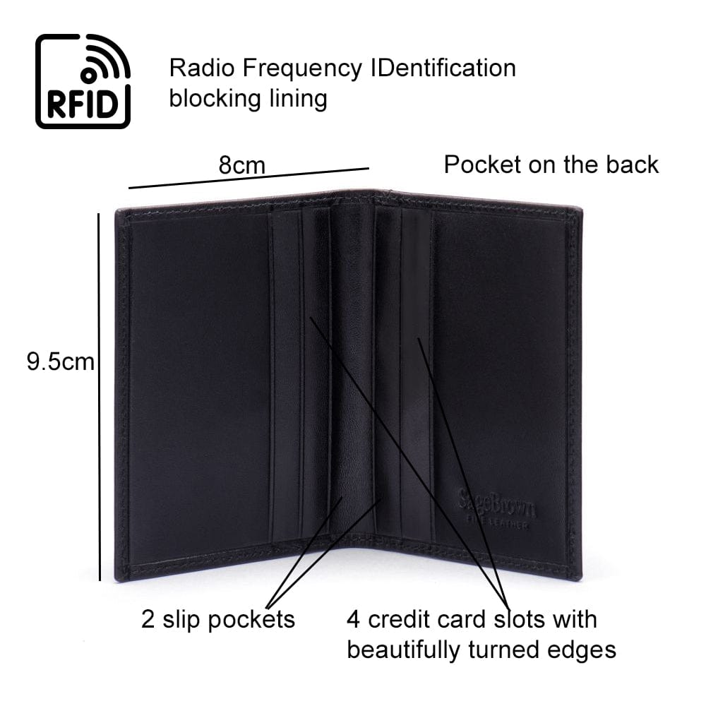 RFID leather credit card wallet, black, features
