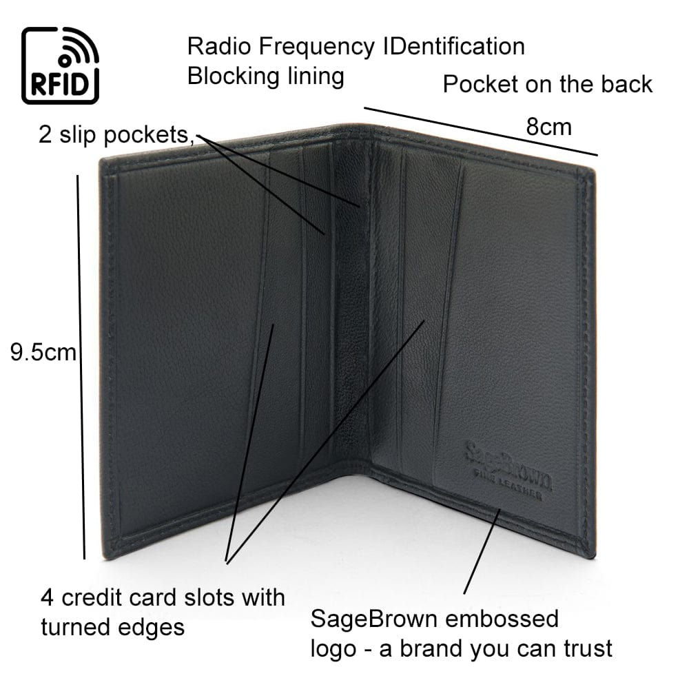 RFID leather credit card holder, black, features