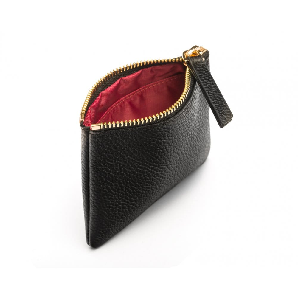Small leather makeup bag, black, open