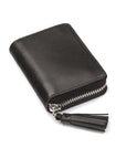 Small leather zip around coin purse, black saffiano, front