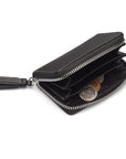 Small leather zip around coin purse, black saffiano, inside