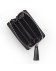 Small leather zip around coin purse, black saffiano, interior