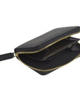 Small leather zip around coin purse, black, interior