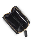 Small zip around woven leather accordion purse, black, interior