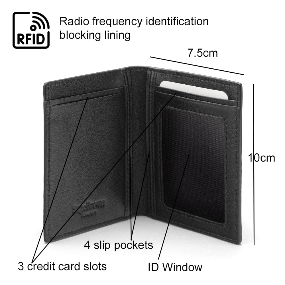RFID Credit Card Wallet in black leather, features