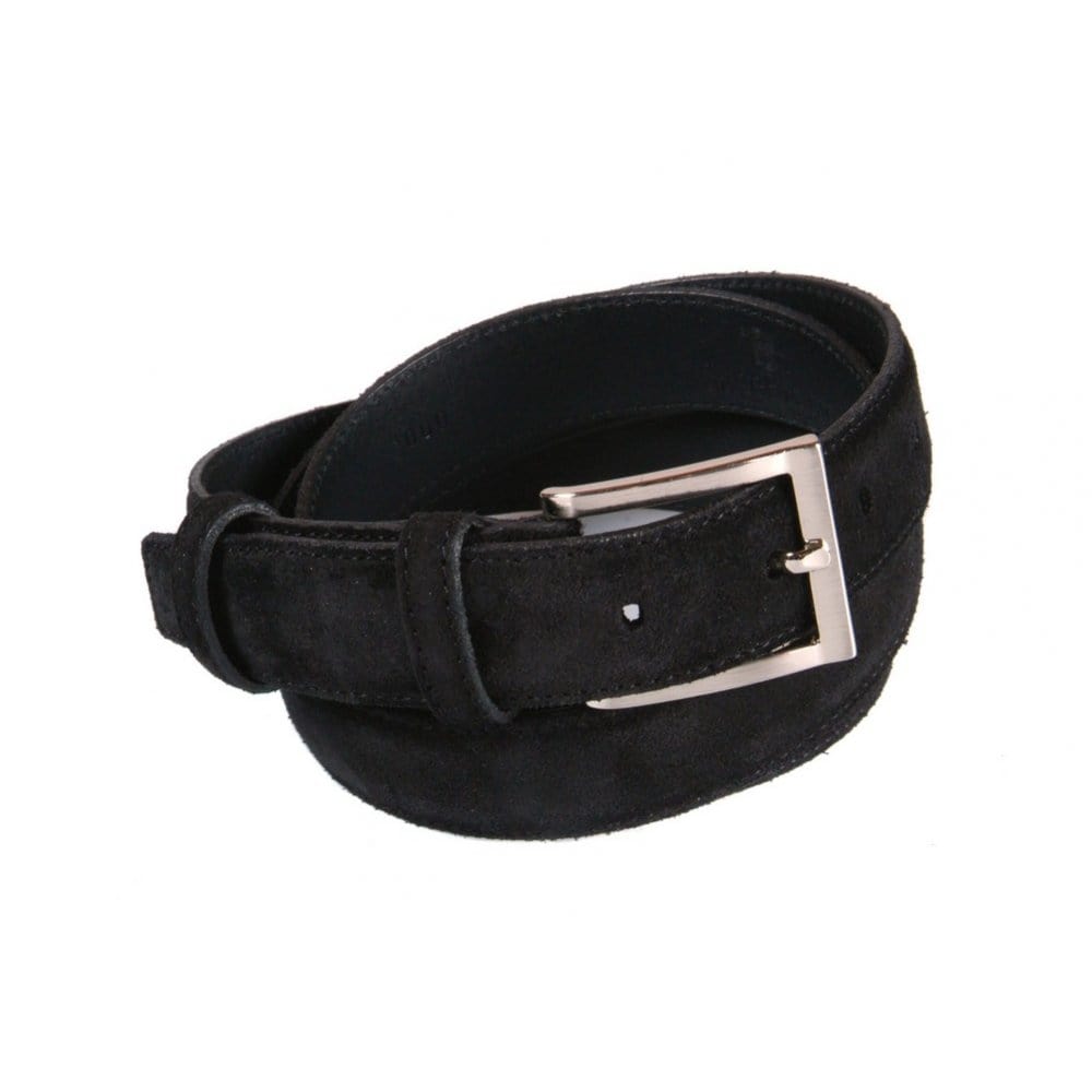 Men's leather skinny belt, black suede