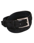 Men's leather skinny belt, black suede