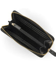 Tall leather zip around accordion purse, black, interior
