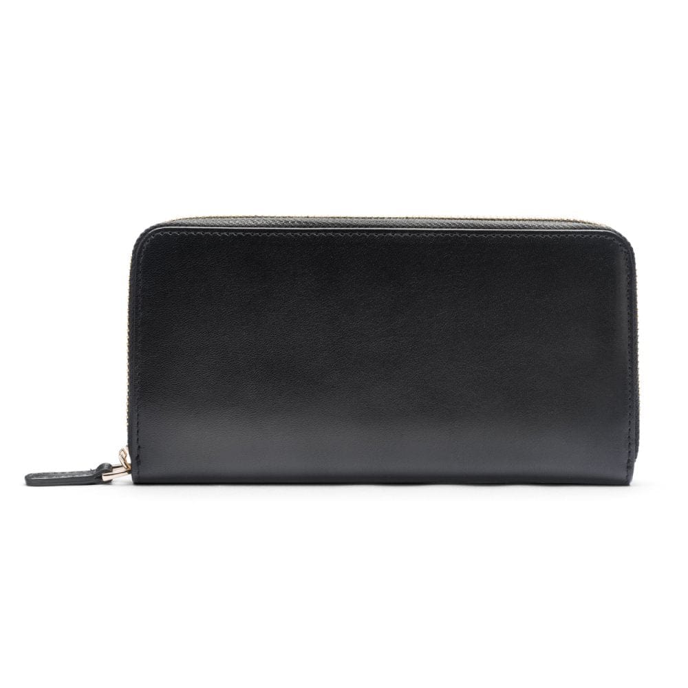 Tall leather zip around accordion purse, black