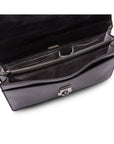 Leather briefcase with silver brass lock, Harvard vintage look, black, inside