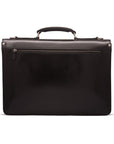 Leather briefcase with silver brass lock, Harvard vintage look, black, back