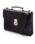 Black Vintage Leather Wall Street Briefcase With Silver Brass Lock