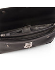 Black Vintage Leather Wall Street Briefcase With Silver Brass Lock