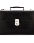 Black Vintage Leather Wall Street Briefcase With Silver Brass Lock