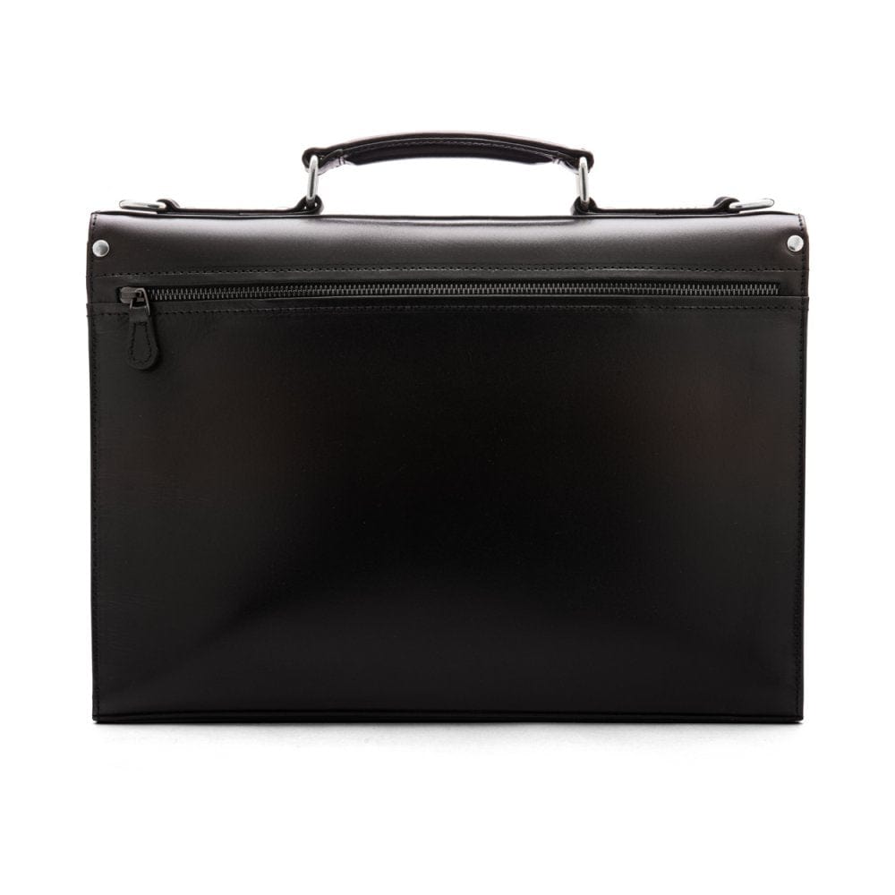 Black Vintage Leather Wall Street Briefcase With Silver Brass Lock