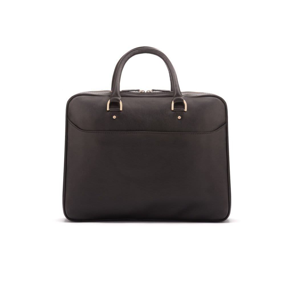 Leather 15" laptop briefcase, black, front