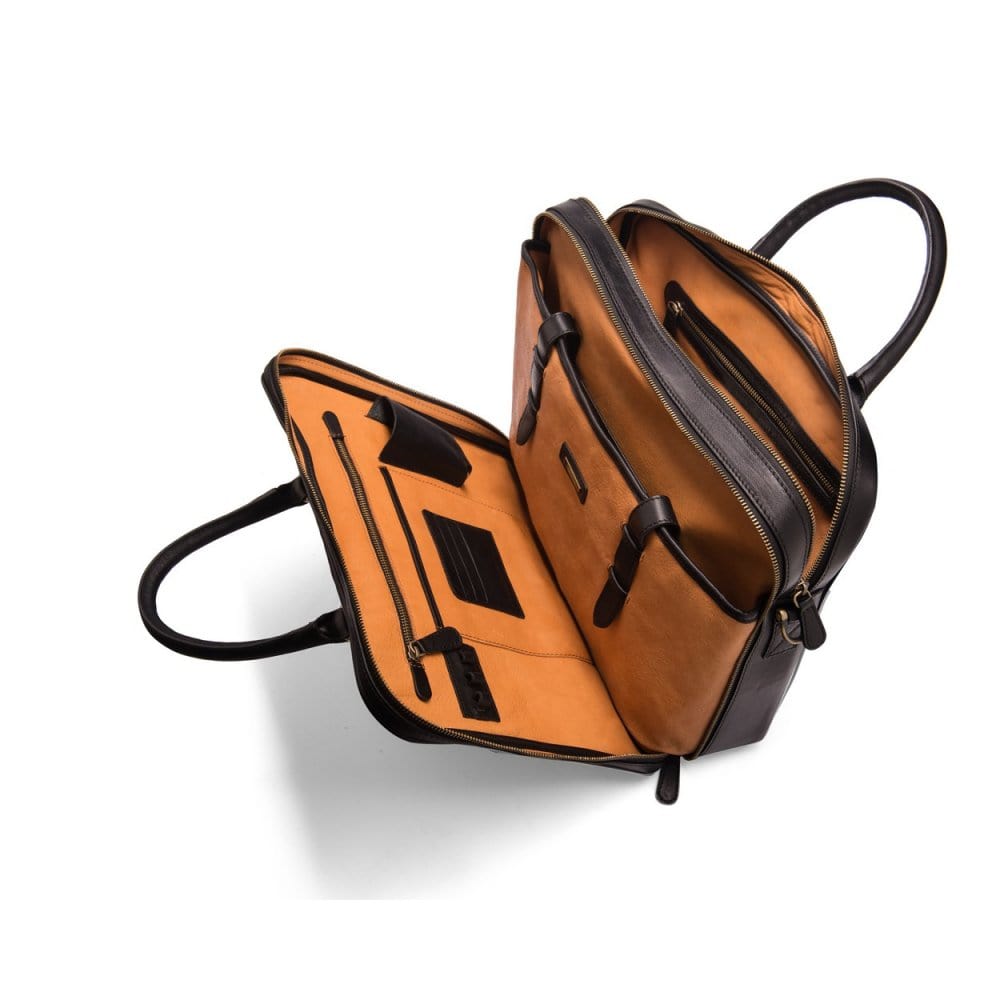 Leather 15" laptop briefcase, black, inside