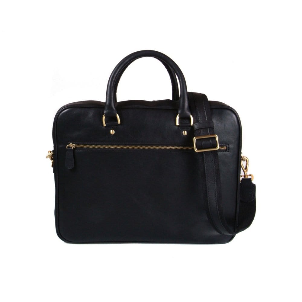 Leather 15" laptop briefcase, black, back