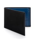 Leather coin wallet, black with cobalt, front