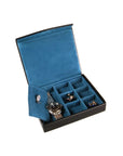 Large leather accessory box, black with cobalt, inside 2