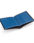 Leather compact billfold wallet 6CC, black with cobalt, inside