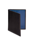 Leather compact billfold wallet 6CC, black with cobalt , front