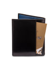 Leather compact billfold wallet 6CC, black with cobalt , back