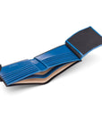 Leather wallet with tab closure, black with cobalt, inside