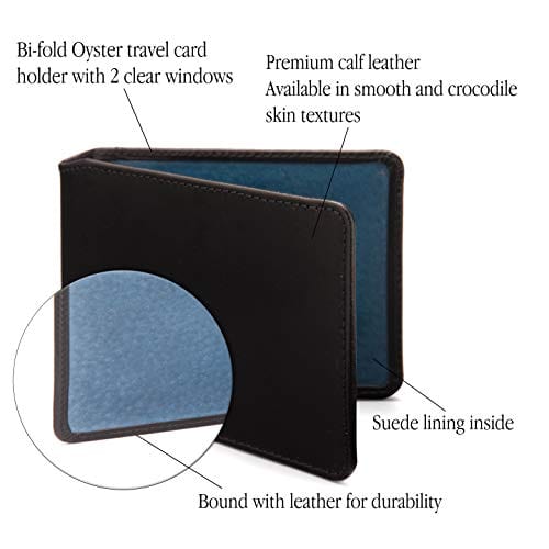 Leather Oyster card holder, black with cobalt, features