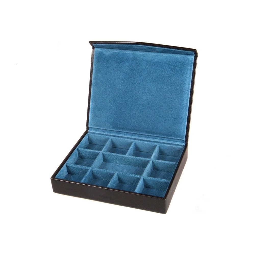 Black With Cobalt Men's Large Leather Cufflink Box