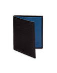 RFID leather wallet with 4 CC, black with cobalt, front