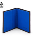 RFID leather wallet with 4 CC, black with cobalt, inside