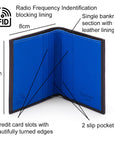 RFID leather wallet with 4 CC, black with cobalt, features