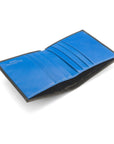 Small leather wallet with 6 CC, black with cobalt, inside